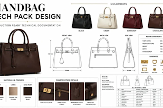 fashion design handbag tech pack hand bag design leather goods tote bag design