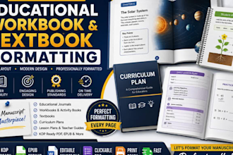 format design workbook, educational workbook, textbook manuscript journal canva