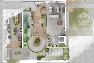 create a modern colored floor plan with furniture layout