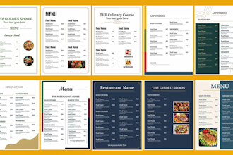 design a modern and professional food menu for a restaurant or cafe, fast food