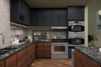 design kitchen with 3d modeling and realistic rendering