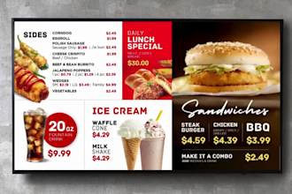design digital menu, digital menu board or animated TV menu