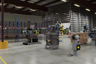 create 3d industrial factory animation, warehouse manufacturing visualization