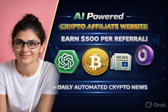 fully ai crypto and finance news website that earns up to 500usd per referral