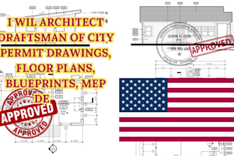 architect draftsman of city permit drawings, floor plans, blueprints, mep design