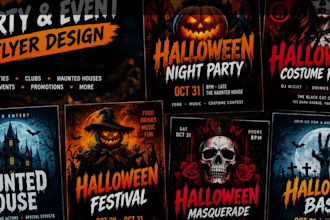 design custom halloween flyers, banners, lanyards, wristbands, and t shirts