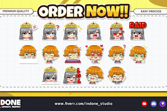 draw custom cute chibi twitch emotes and vtuber emotes