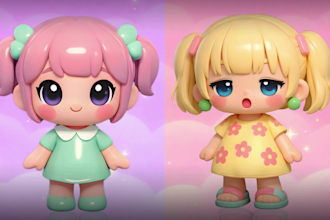 design cute 3d cartoon mascot characters for 3d printing, games, animation