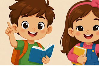 design educational cartoon characters, cute kids mascots and 2d illustrations