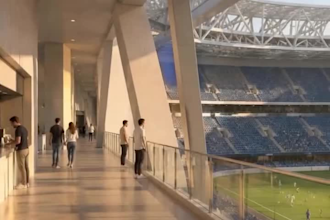 design a soccer stadium with 3d architectural rendering