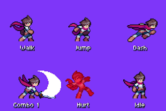 create pixel art character pixel sprite sheet and pixel art animation