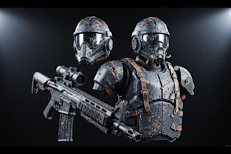 create a realistic 3d gun model, 3d props armor, 3d cosplay asset, 3d weapon