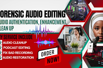 forensic audio editing, enhancement, detect background noise, podcast editing
