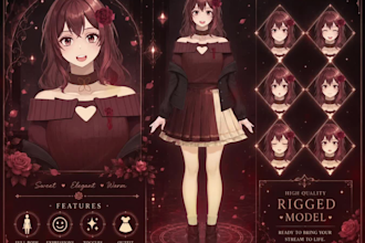 draw a premium live2d vtuber model asset and split ready for rigging