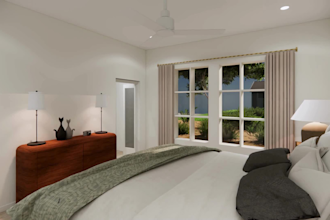do 3d model and render for living room, bedroom, kitchen