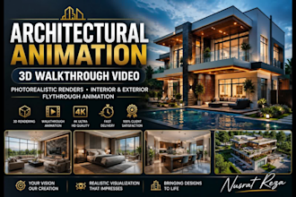 create architectural animation, 3d walkthrough video photorealistic rendering