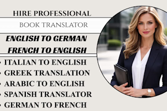 translate italian to english book, english to arabic, german to french