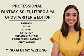 be fantasy scifi litrpg ya fiction ghostwriter, story editor, all original no ai