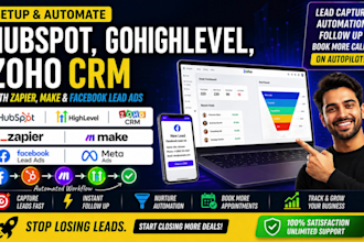 setup pipedrive hubspot zoho CRM with zapier, make for apollo io, facebook ads
