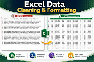 do excel data entry, cleanup, and spreadsheet formatting