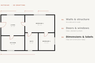 create professional 2d autocad drawings and floor plans