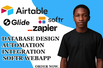setup airtable database, airtable automation, softr webapp, zapier, glide app