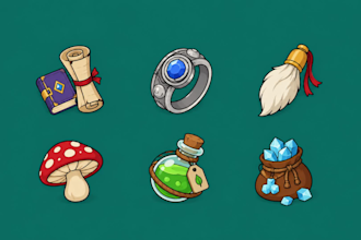 draw 2d game assets, icons, and objects for your game