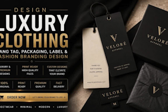 design luxury clothing hang tag, packaging, label and fashion branding design