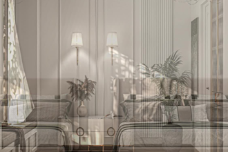 design a modern bedroom interior with realistic 3d rendering