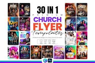 send 30 church flyer templates bundle, church service media flyers, church flyer