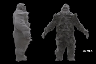 integrate 3d animal animation, 3d gorilla cretaure, model, texture, vfx for film