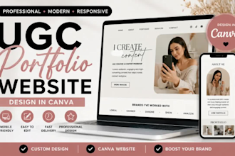 professional ugc portfolio website in canva, website ugc portfolio landing page