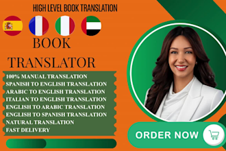 translate spanish, french, english and italian book novels with native fluency