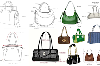 design trendy handbag, backpack, wallet, laptop bag, luggage, full tech pack