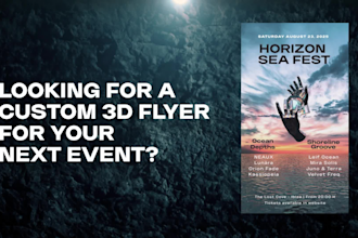 do a 3d flyer in a melodic techno, house music style