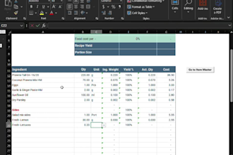 create a professional excel recipe costing system for your food business