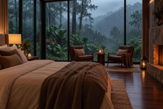 make rain video with natural sound in a cozy room