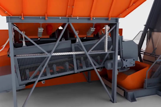 create 3d industrial animation of heavy machinery plant, manufacturing process