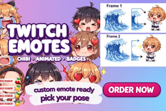 draw twitch emotes, chibi emotes, animated emotes and badges