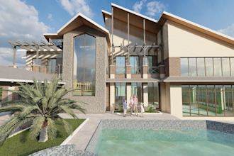 3d landscape drawing of your house plan and facade, rooms and yard