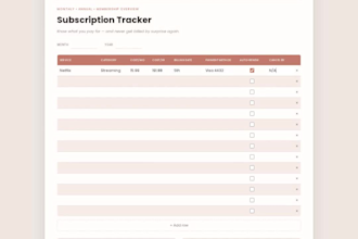 create a printable and editable  with excel digital subscription tracker