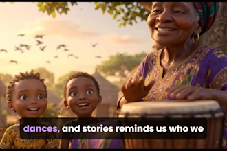 create 3d african folktale animation with dance songs and culture