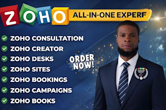 set up zoho sites, landing page, backstages, crm automation wokflow, zoho books