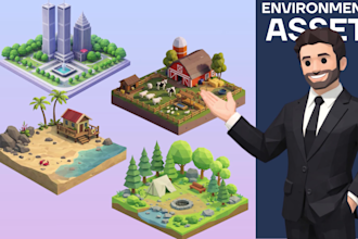 create 3d low poly props and environment for game assets unity and unreal engine