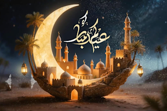 create a 3d eid mubarak video animation