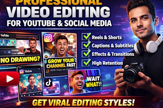 edit high retention youtube videos reels caption social media editing