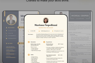 design an executive resume, modern CV, and custom invoice template