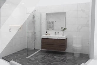 design an elegant bathroom remodel with 3d rendering and floor plans
