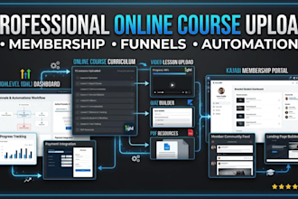 setup and upload online course with automation on gohighlevel and kajabi website