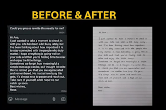 write neat and cursive handwritten letters, notes and assignments fast